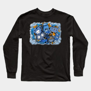 Blue and yellow graffiti cartoon characters Long Sleeve T-Shirt